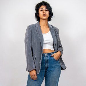 70s grey cotton velvet blazer 18 l large / vintage gray blazer / lightweight bla